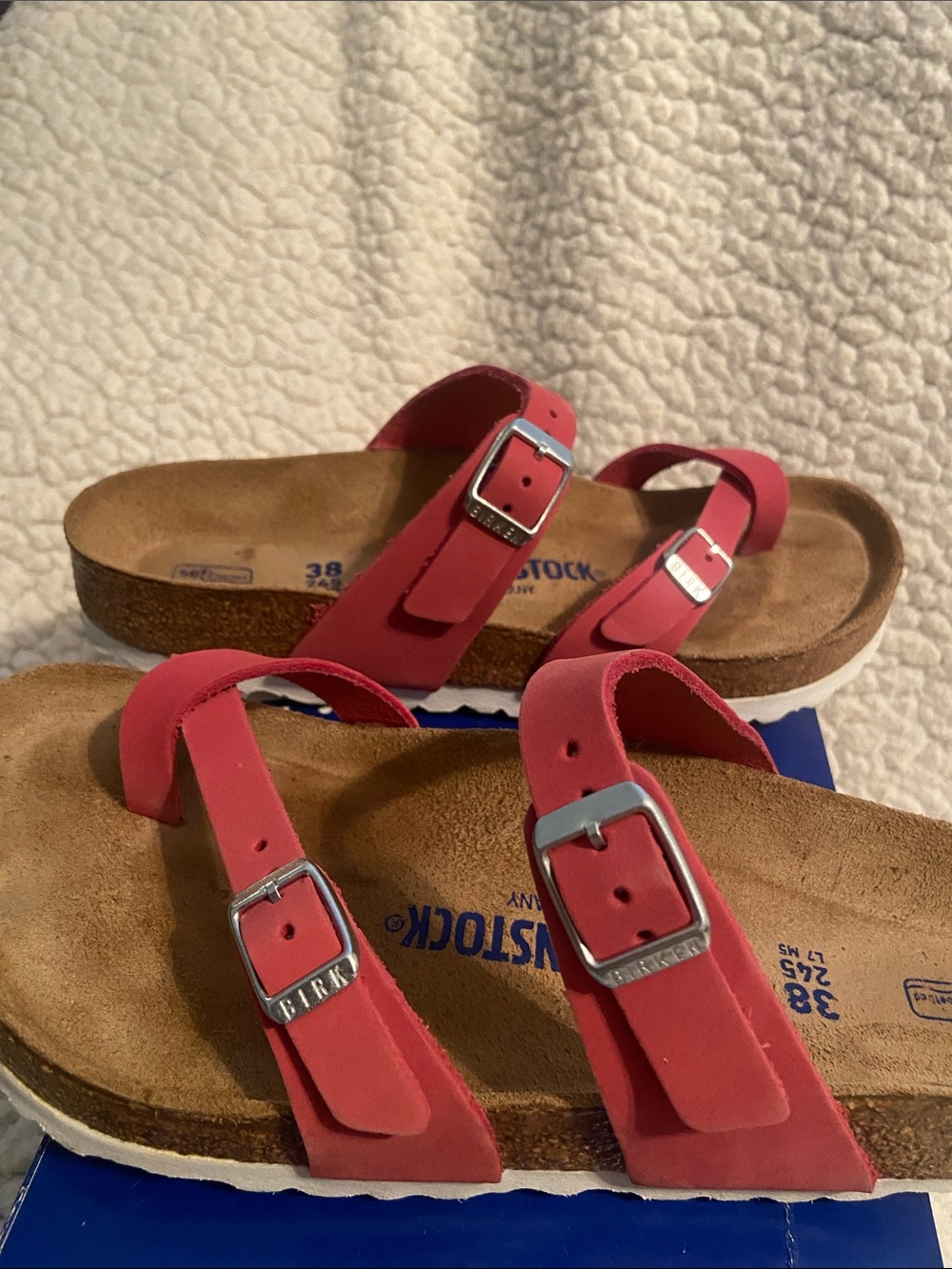 Birkenstock women’s Red uDouble-Strap Toe-Loop Sandals - Picture 7 of 14